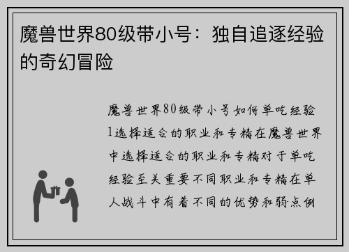 魔兽世界80级带小号：独自追逐经验的奇幻冒险